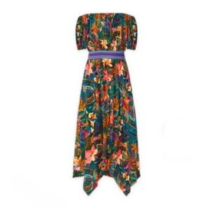 Vince Camuto Off the Shoulder Tropical Floral Smock Waist Maxi Dress-Small, NWT